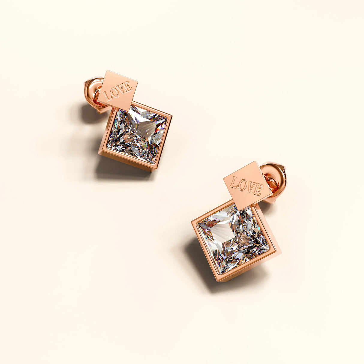 Bullion Gold Princess-Cut Simulated Diamond Love Earrings