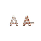 Solid 925 Sterling Silver Glamour Alphabet Letter Earrings Rose Gold