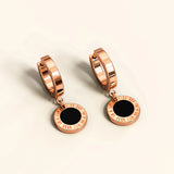 Bullion Gold Roman Numeral Drop Earrings in Rose Gold