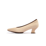 Modish Slip-On Block Heel Pumps - Beige