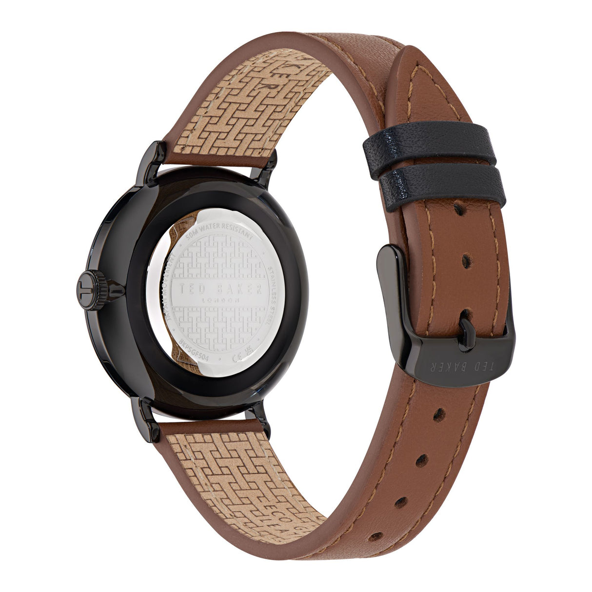 Ted Baker Mens Staciie Gents IP Black Tan Leather Watch