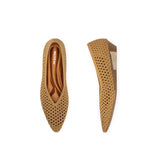 Heart Mesh Knit Pointed Toe Wedge Pumps - Tan