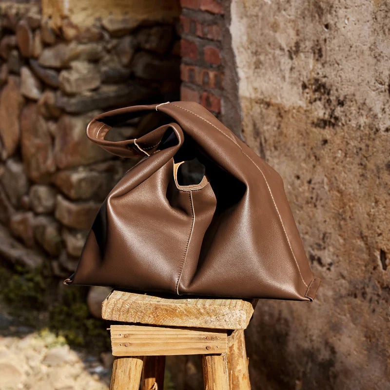 Nalandu Soft Slouch Genuine Leather Oversized Tote Bag - Coffee