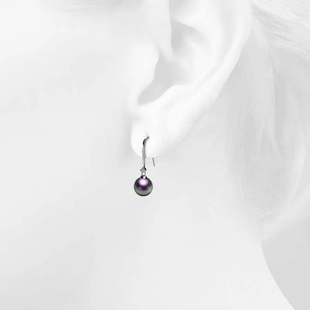 Krystal Couture Magnificent Pearl Hook Earrings Embellished with Swarovski Crystal Iridescent Purple Pearls