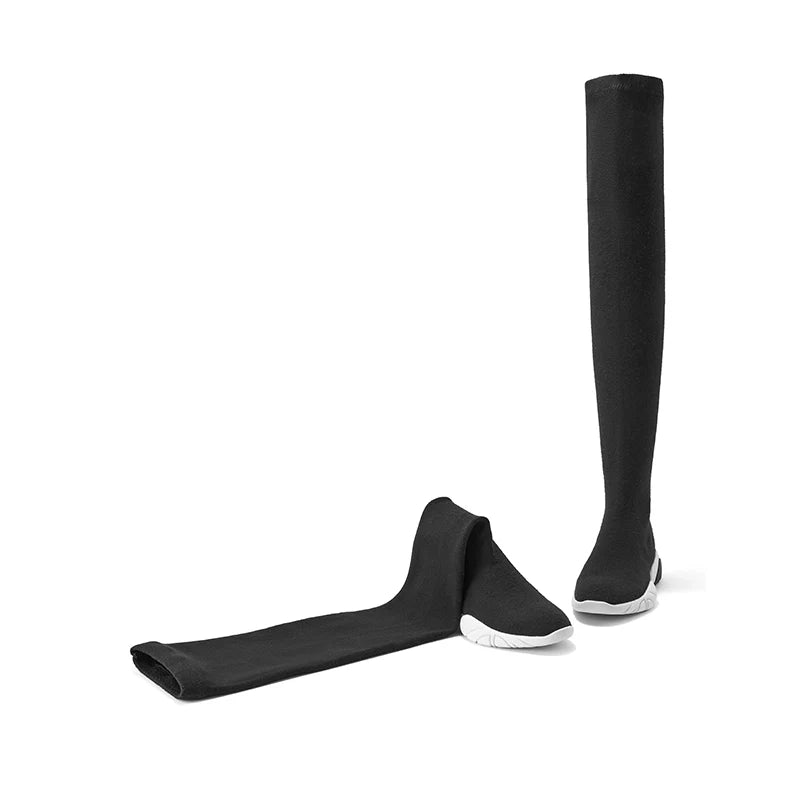 Thermal Over-the-Knee Sneaker Boots - Black