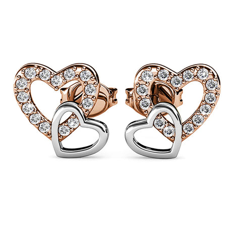 Krystal Couture Twin Hearts Stud Earrings Embellished with Swarovski Crystals