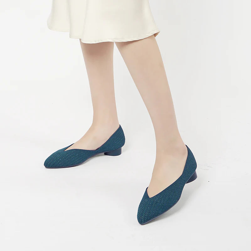 Pointed Toe Knit Ballet Flats - Peacock