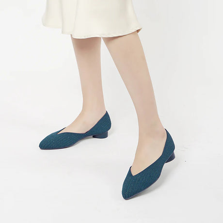 Pointed Toe Knit Ballet Flats - Peacock