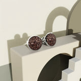 Bullion Gold Amalgam White Gold Layered Pink Stone Stud Earrings 15mm