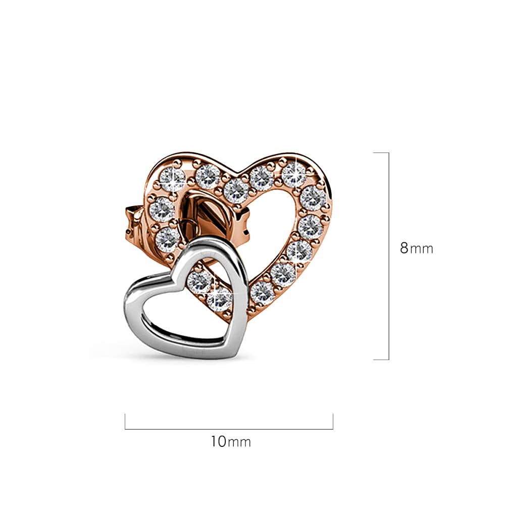Krystal Couture Twin Hearts Stud Earrings Embellished with Swarovski Crystals