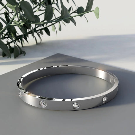 Boxed Bullion Gold Seamless Dial and Bangle Set  in White Gold