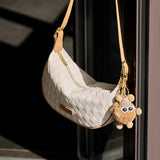 Nalandu Luna Pompom Quilted Crescent Shoulder Bag - White