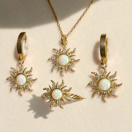 Bullion Gold Adjustable Celestial Opal Sun Ring