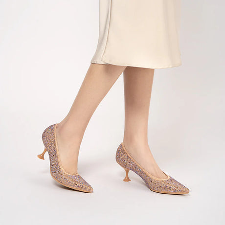 Cocktail Rhinestone Kitten Heels - Champagne