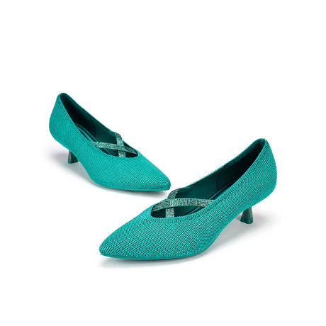 Countess Cross-Strap Kitten Heels - Teal