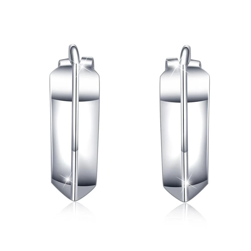 Solid 925 Sterling Silver Classic V-Line Hoop Earrings