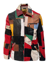 Mens Patchwork Leather Jacket in Multicolour