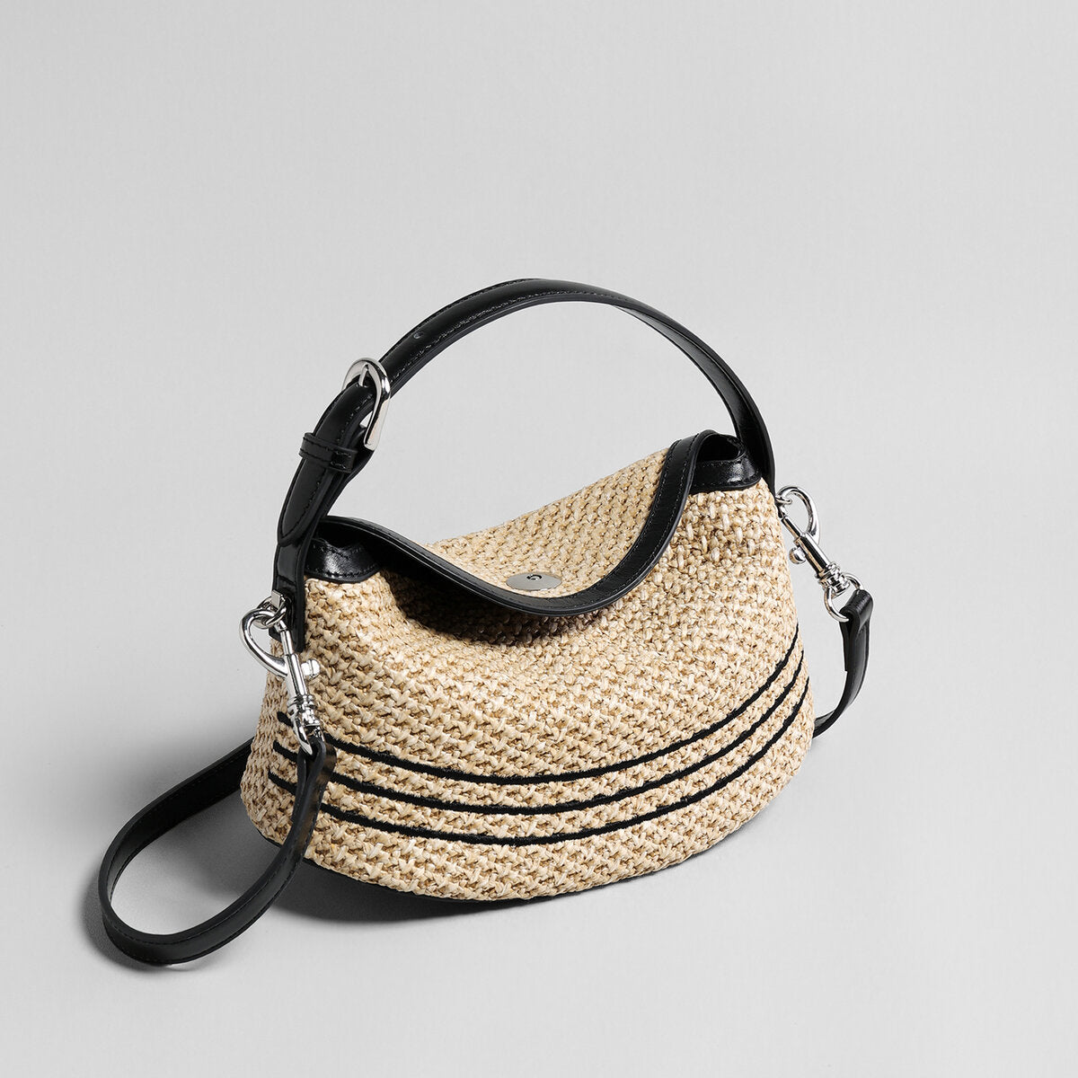 Striped Woven Straw Hobo Bag - Natural