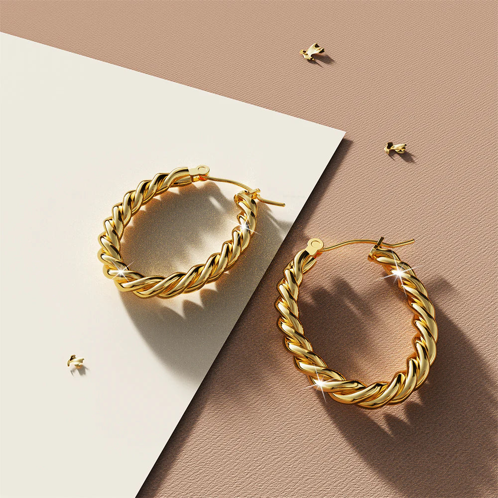Bullion Gold Intertwined Braid Hoop Gold Layered Earrings