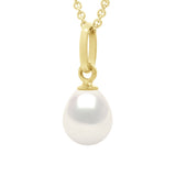 Beaded Pendant Articulated In Yellow Gold 375 and Real Cultured Freshwater Pearl Pear 6-7 mm - Natural Pearl White - Longueur 42 cm