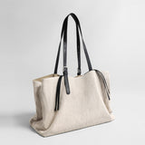 Linen Canvas Slouchy Tote Bag - Ivory