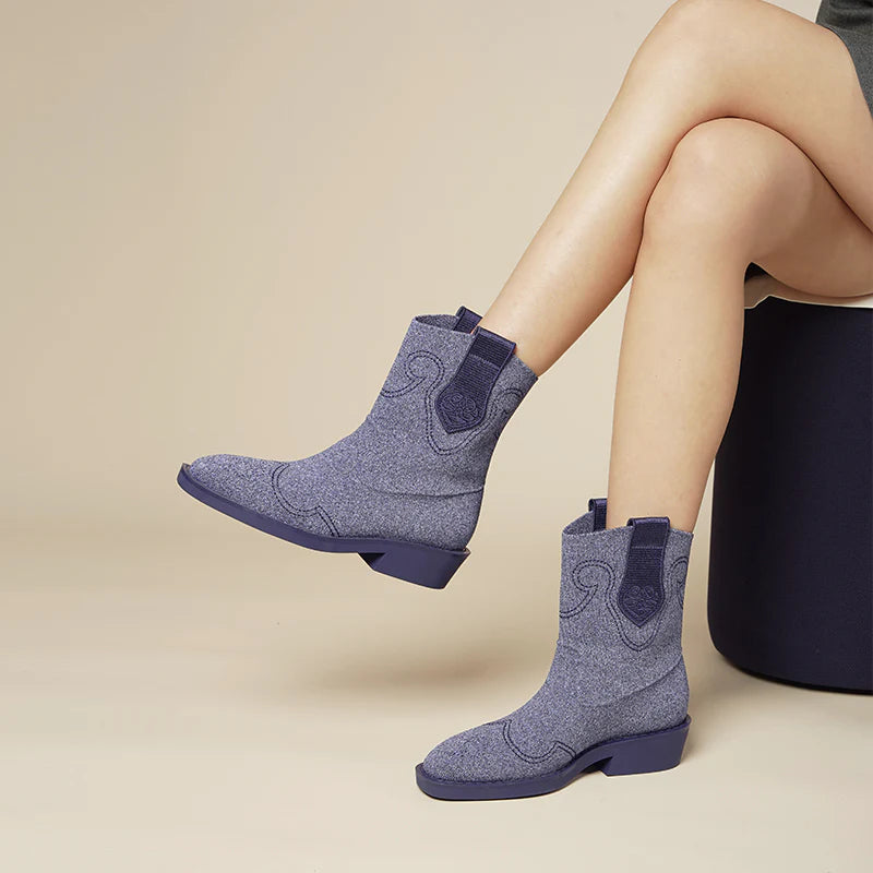 Knit Cowboy Boots - Purple