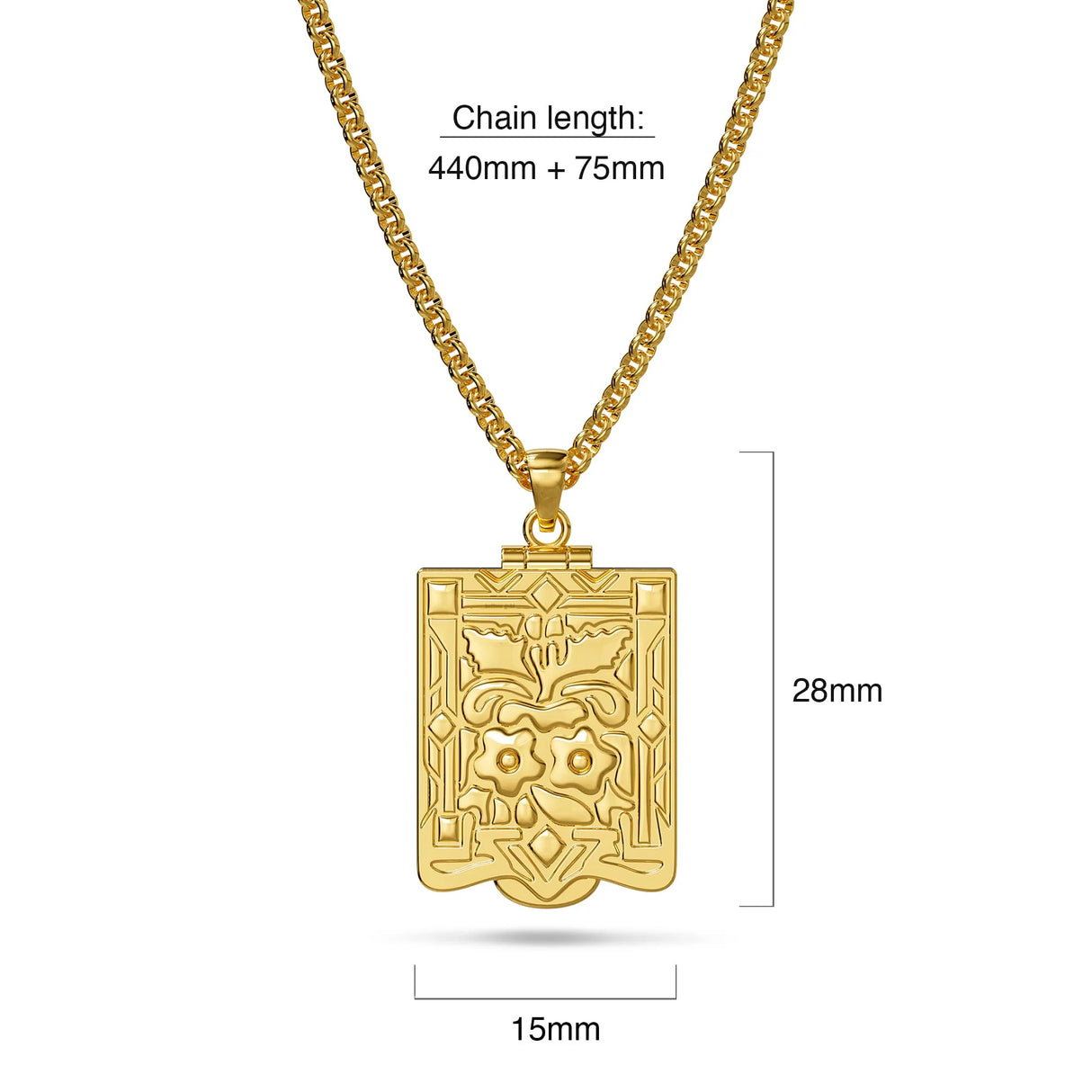 Bullion Gold Engraved Shield Photo Locket Necklace