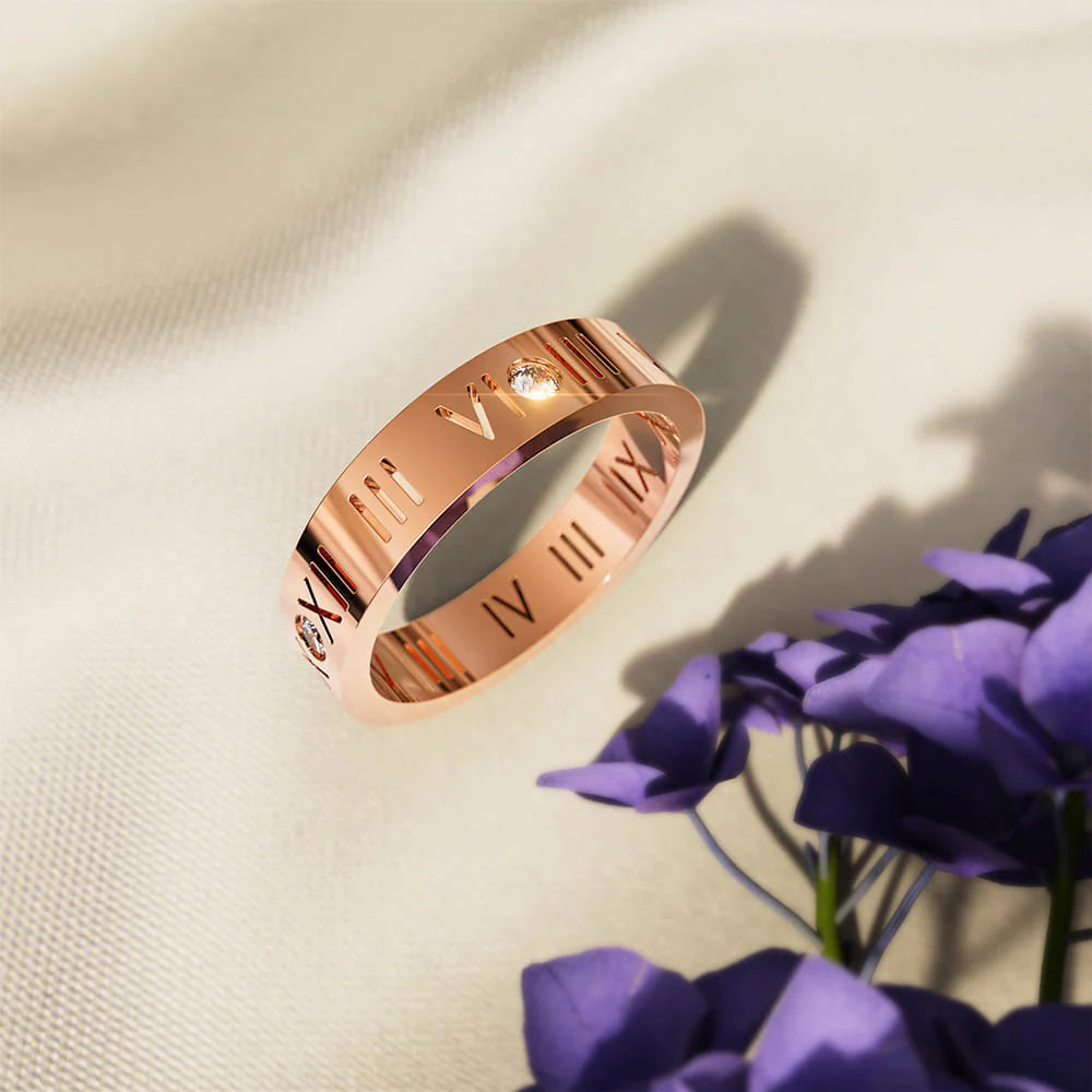 Bullion Gold Romanian Numeral Ring In Rose Gold