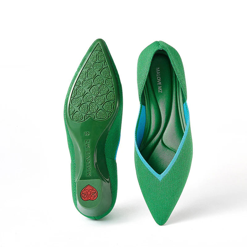 Minimalist Heart Heel Pointed Toe Knit Flats - Green