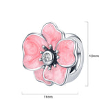 Solid 925 Sterling Silver Inlay Pink Floral Pandora Inspired Charm