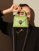 Avant Garde Silver Chain Strap Leather Top Handle Bag - Green
