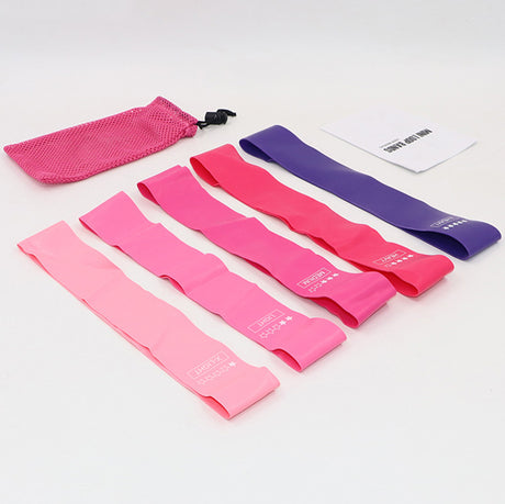 Exercise Pilates Yoga Loop Resistance Band Workout Physio Stretch Aerobics 5 Set - Pink Purple