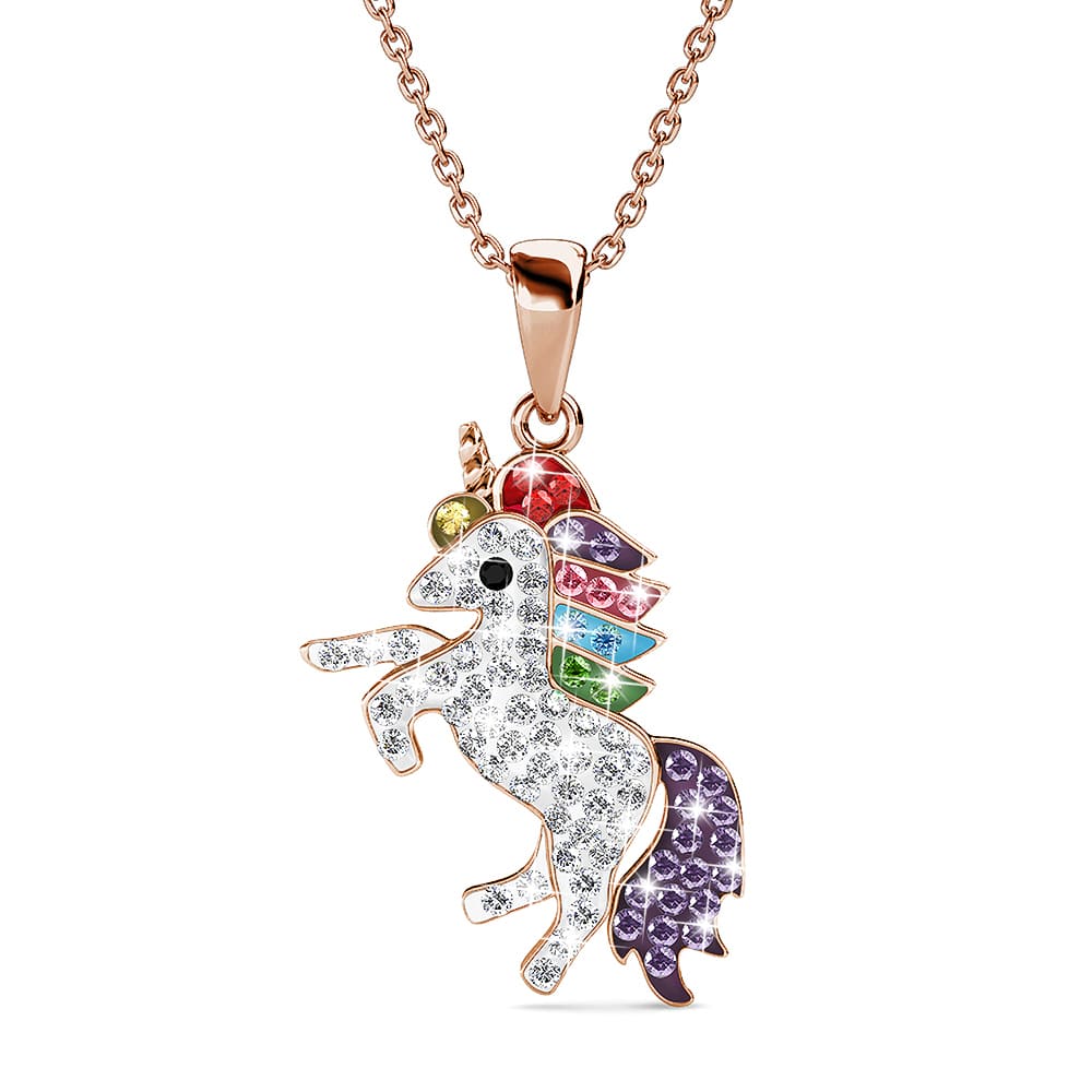 Krystal Couture Rose Gold Chain with Rainbow Unicorn Embellished with SWAROVSKI Crystals