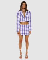 BY.DYLN Wilson Cropped Blazer - Purple Plaid