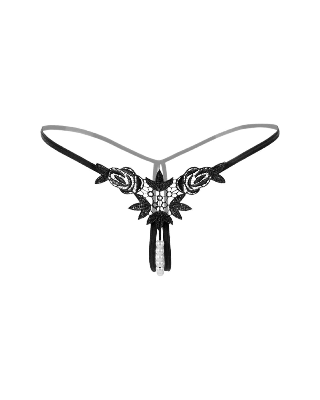 Dear Eve Lingerie Pearl Beaded G-string - Black