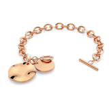 Bullion Gold Hammered Disc Charm Belcher T-Bar Toggle Bracelet in Rose Gold Layered Steel Jewellery