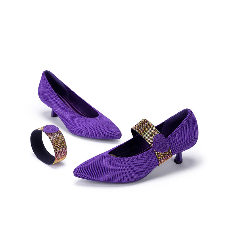 Belle Detachable Strap Mary Jane Heels - Purple