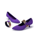 Belle Detachable Strap Mary Jane Heels - Purple