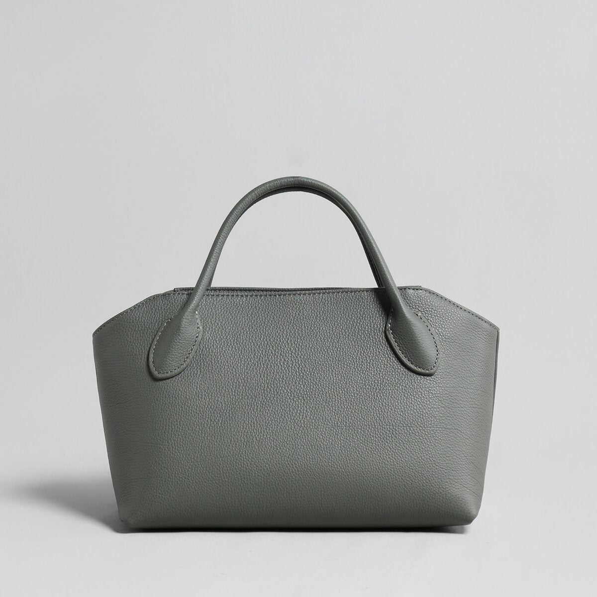 Pebbled Leather Structured Bowling Bag - Grey