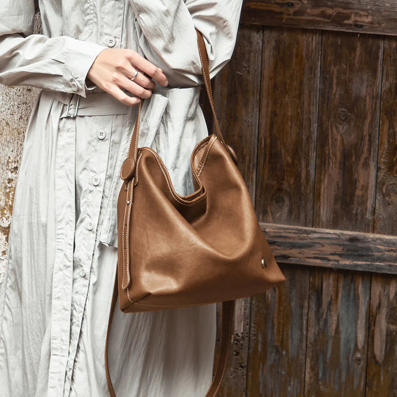 Nalandu Vintage Leather Slouchy Tote Bag - Brown