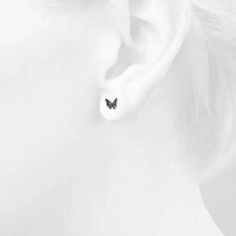 Solid 925 Sterling Silver Antique Butterfly Stud Earrings