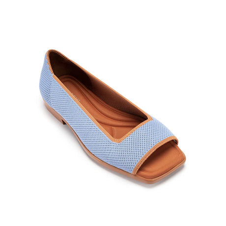 Colorblock Peep Toe Knit Flats - Blue