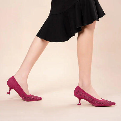 Enchanted Butterfly Pointed Toe Kitten Heels - Rose