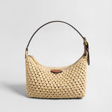 Handwoven Raffia Crochet Crescent Shoulder Bag - Natural