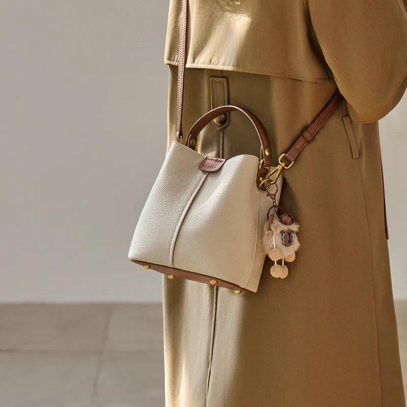 Nalandu Colorblock Leather Bucket Shoulder Bag - Ivory