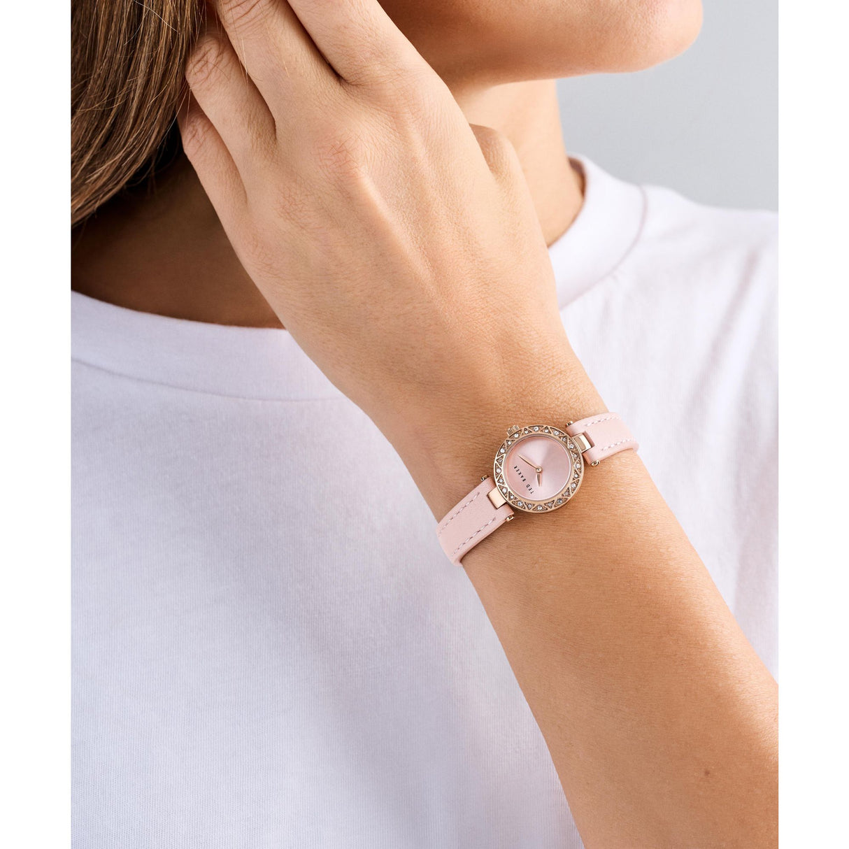 Ted Baker Womens Jolyye Crystal 24mm Rose Gold-Tone Pink Leather Watch