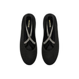 Rhinestone Cross Strap Knit Ballet Flats - Black
