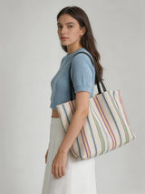 Striped Canvas Tote Bag - Rainbow
