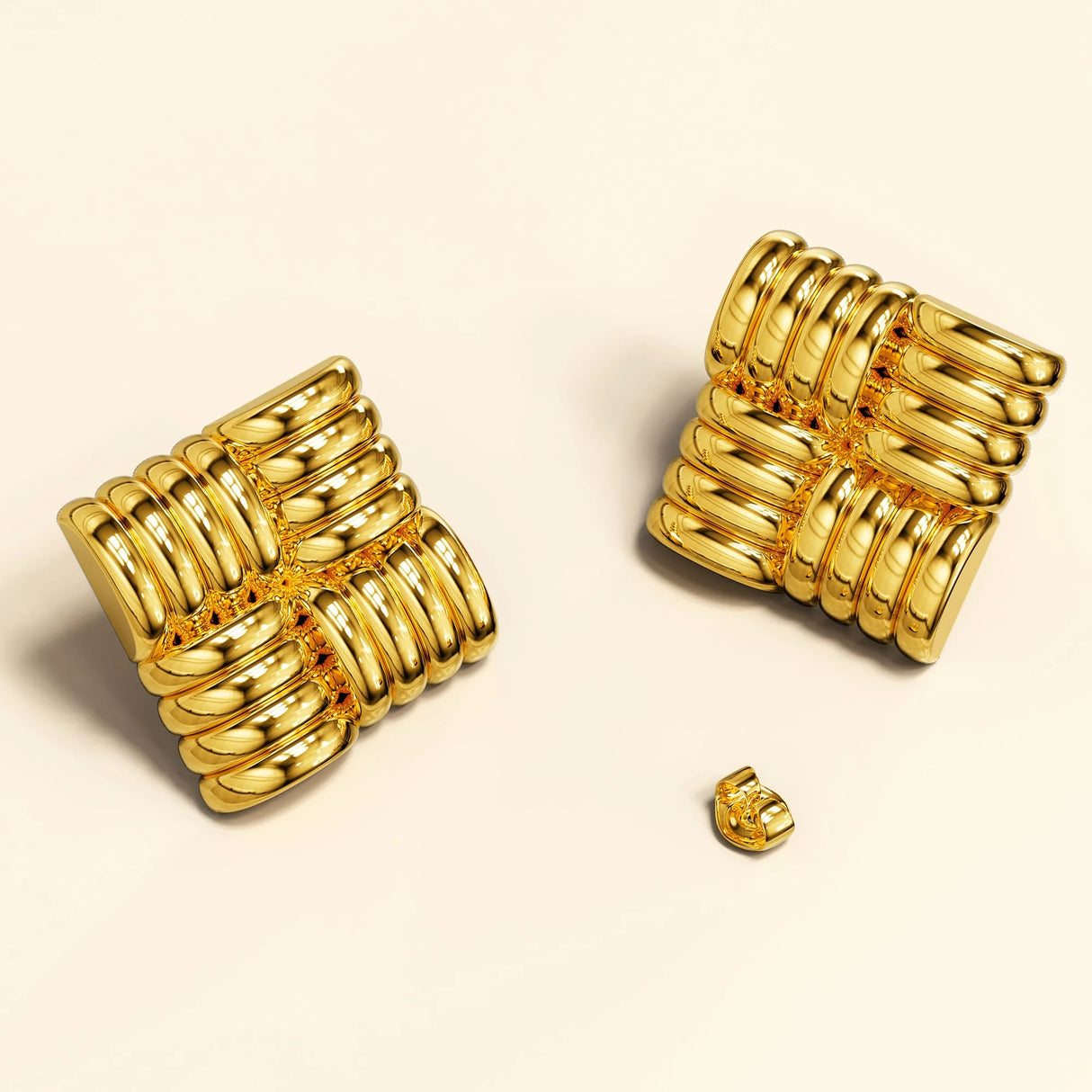 Bullion Gold Ridged Square Gold layered Stud Earrings