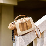 Nalandu Vienna Contrast Buckle Top Handle Crossbody Bag - Apricot